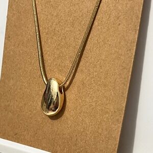 Gold Tone Teardrop Pendant Snake Chain Necklace Women's Minimalist Jewelry